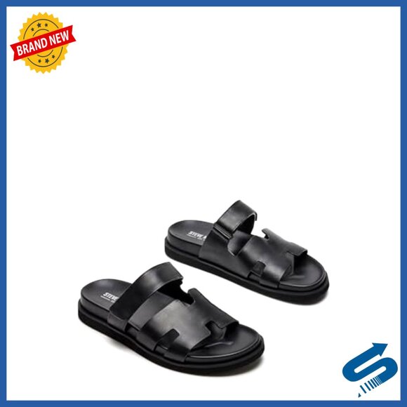 Men\'s Leather Sandals with Adjustable Velcro Strap, Slide Design main image 6